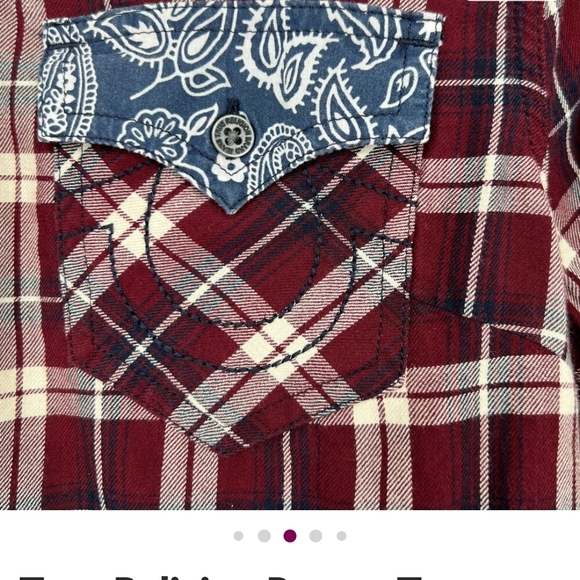 True Religion Burgundy Plaid Button Down Shirt Women Small - Picture 4 of 4